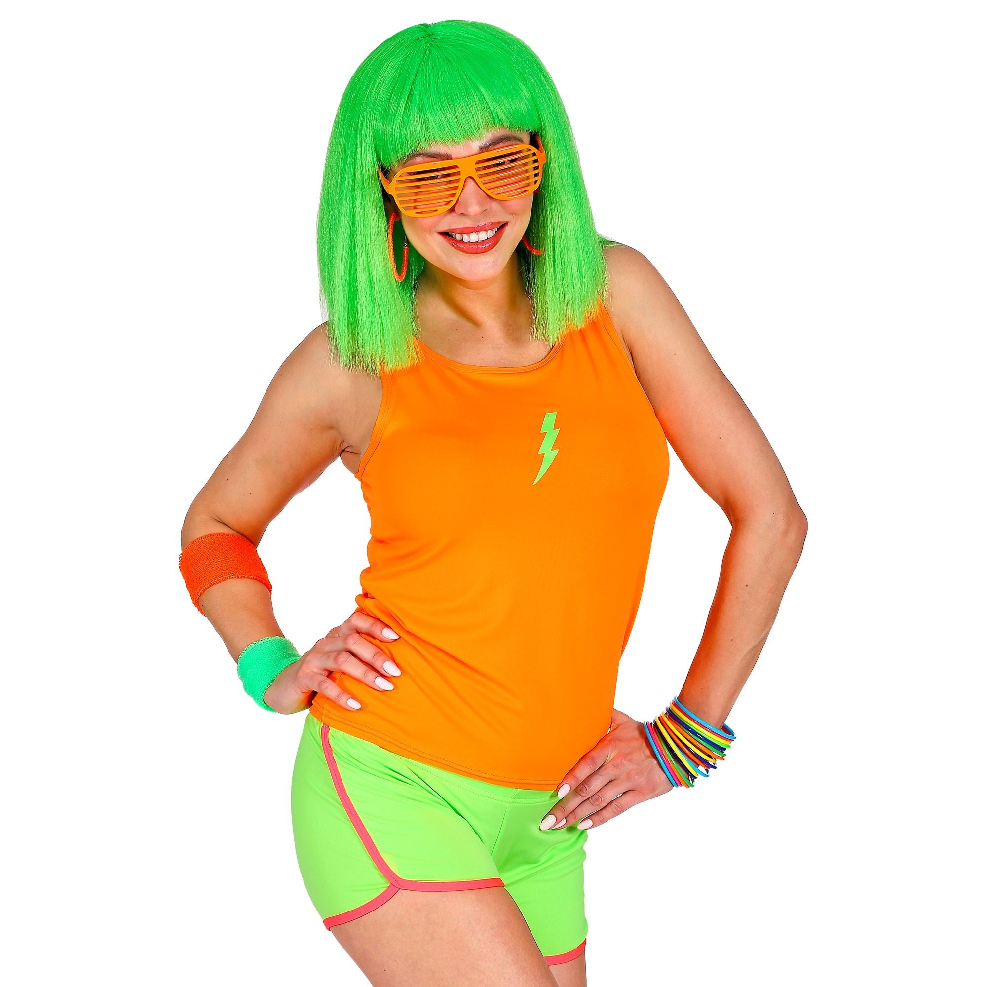 Widmann - Jaren 80 & 90 Kostuum - Sportieve Hotpants Neon Groen Vrouw - groen - One Size - Carnavalskleding - Verkleedkleding