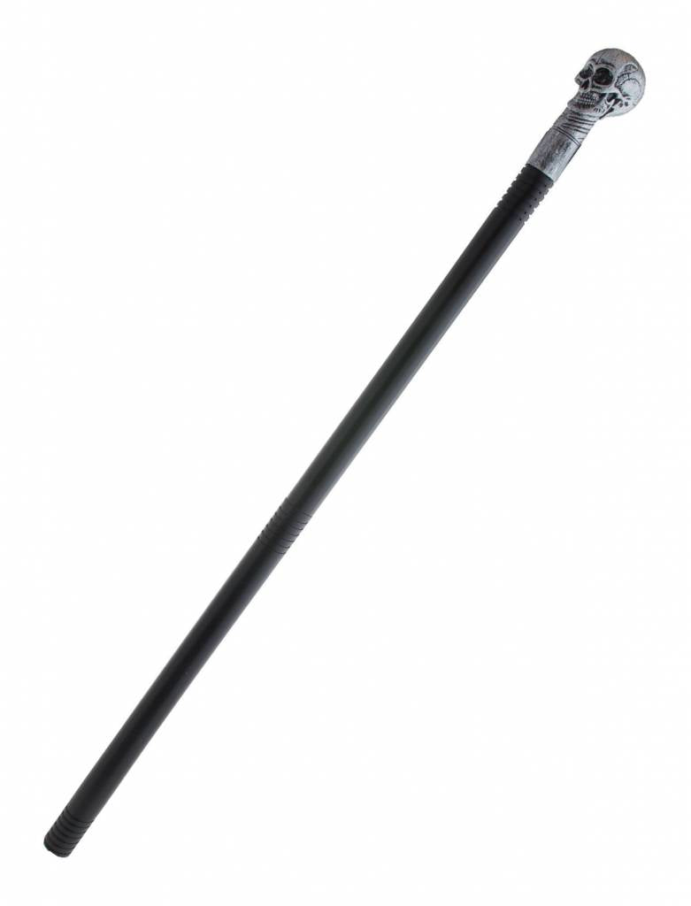 Halloween - Zwarte wandelstok met schedel 75 cm