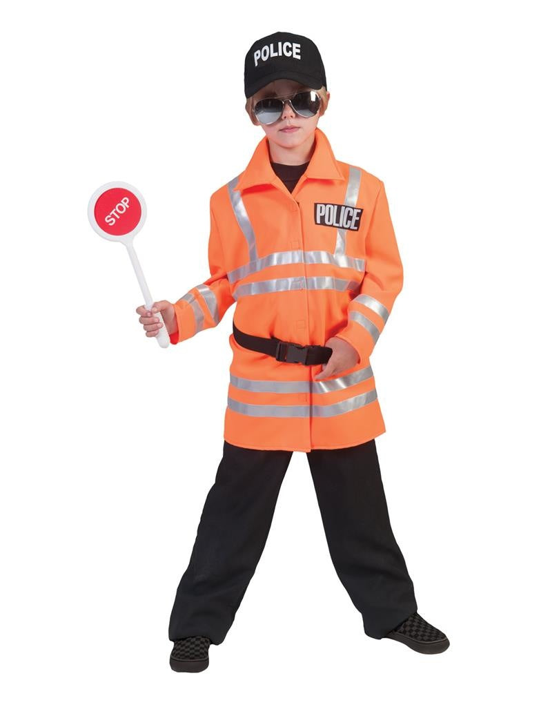 Funny Fashion - Politie & Detective Kostuum - Neon Oranje Politie - Jongen - oranje - Maat 116 - Carnavalskleding - Verkleedkleding