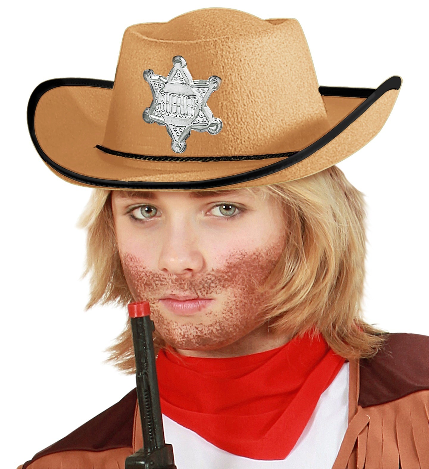 Widmann - Sheriff Kostuum - Sheriff Pistol Pete Cowboyhoed Kind Lichtbruin - wit / beige - Carnavalskleding - Verkleedkleding