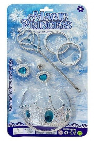 Mooie prinsessen set blauw met tiara, staf, oorbellen en armbandjes