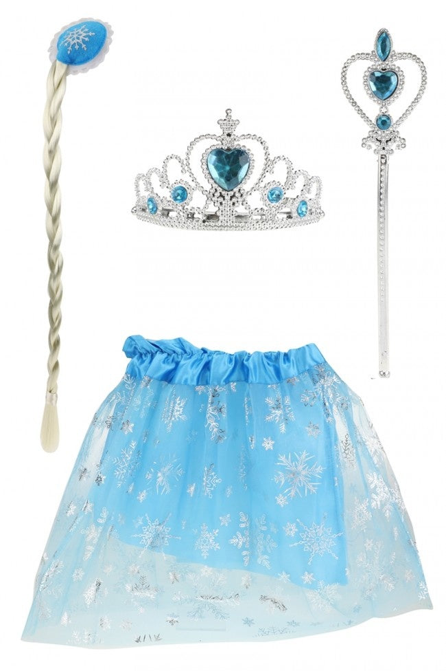 Leuke ijsprinsessen set met rok, tiara, staf en vlecht met clip