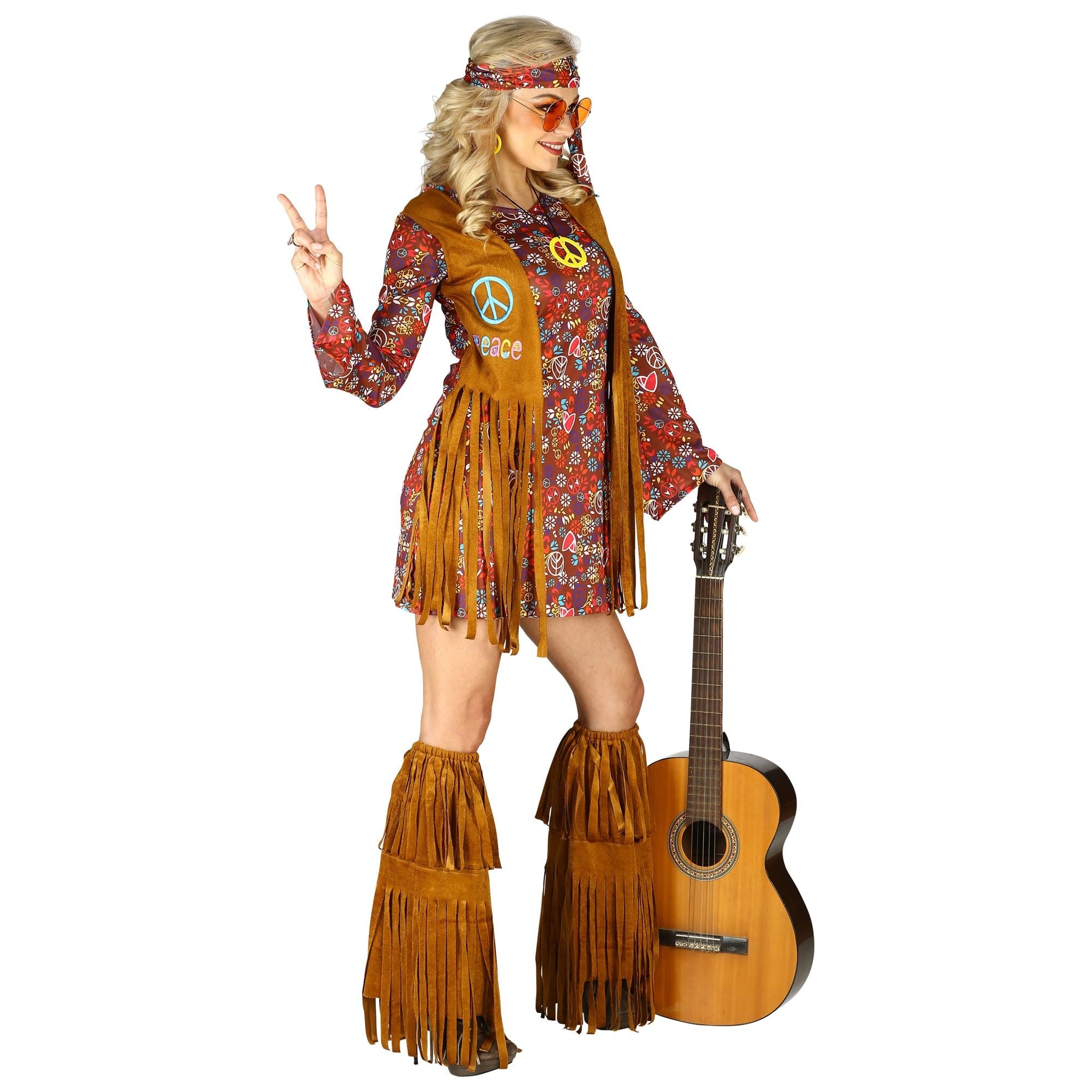Widmann - Hippie Kostuum - Francien Fraaie Franjes Hippie Jaren 60 - Vrouw - bruin - XXL - Carnavalskleding - Verkleedkleding