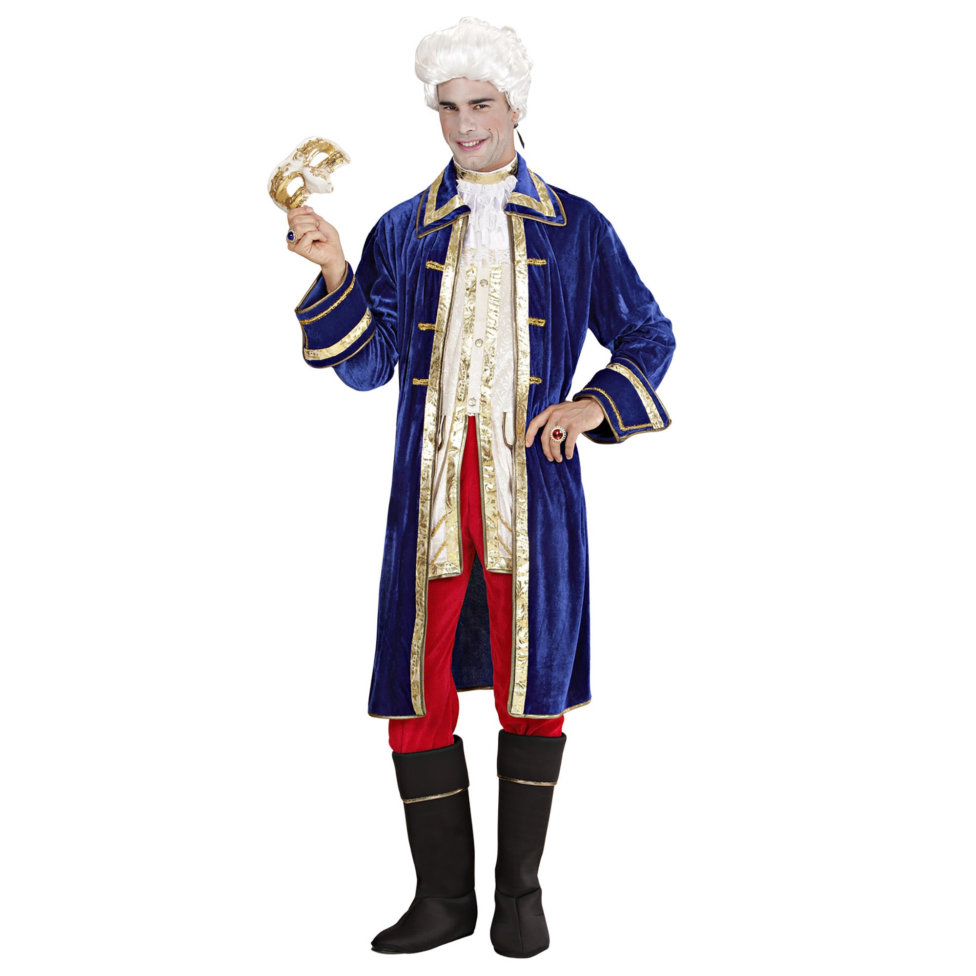 Widmann - Middeleeuwen & Renaissance Kostuum - Giacomo Casanova, Fluweel Kostuum Man - blauw,rood - Medium - Carnavalskleding - Verkleedkleding