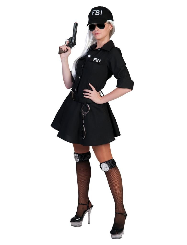 Funny Fashion - Politie & Detective Kostuum - Zwart Kort Fbi Arrest Politie Agente Jurk Vrouw - Zwart - Maat 36-38 - Carnavalskleding - Verkleedkleding