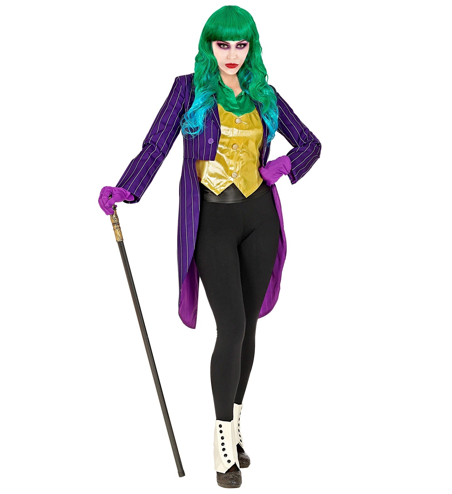 Widmann - Joker Kostuum - Pittige Paarse Krijtstreep Slipjas Joke Vrouw - paars - XL - Halloween - Verkleedkleding