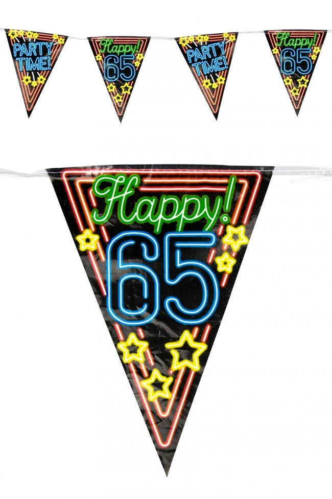 Mooie vlaggenlijn 65 jaar Neon 10 meter voor feesten