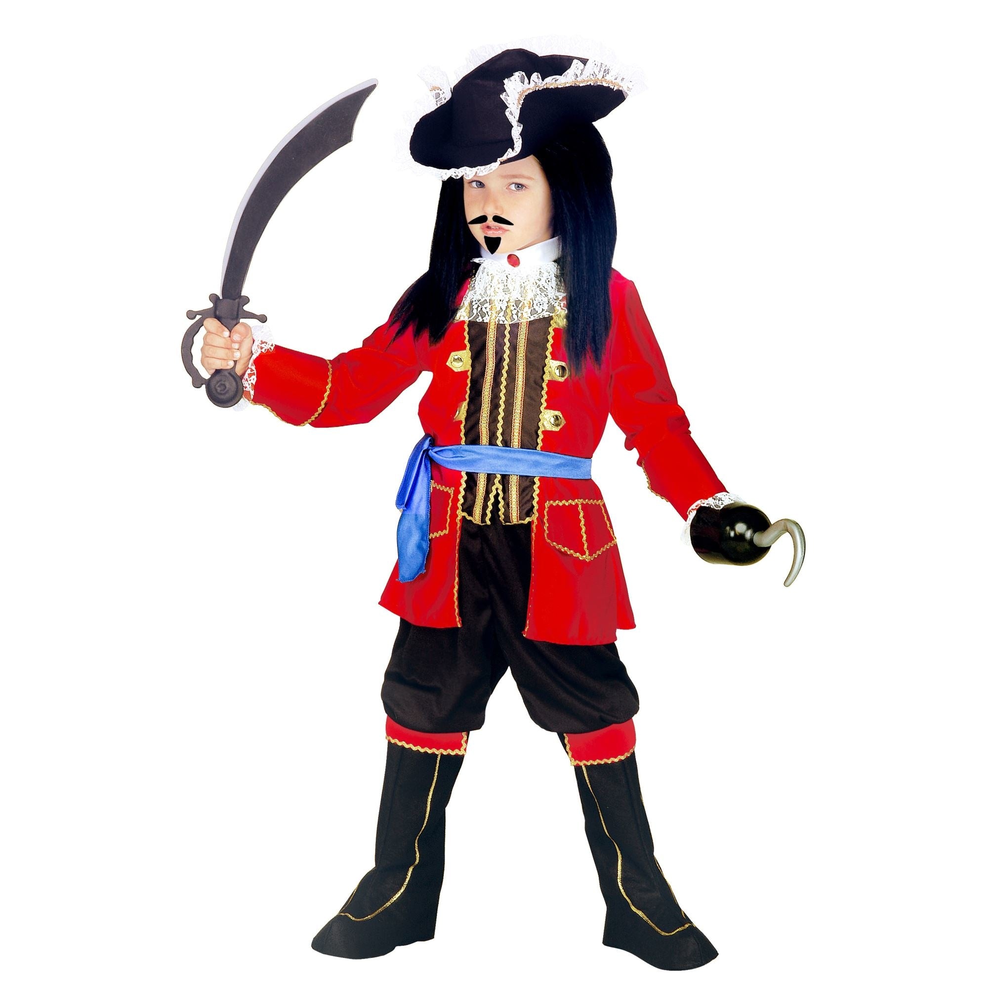 Widmann - Piraat & Viking Kostuum - Piraten Kapitein Admiraal Kostuum Jongen - rood - Maat 128 - Carnavalskleding - Verkleedkleding