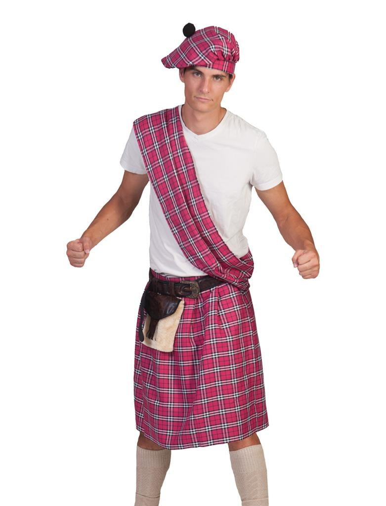 Funny Fashion - Landen Thema Kostuum - Roze Schotse Highlander Tartan - Man - roze - One Size - Carnavalskleding - Verkleedkleding