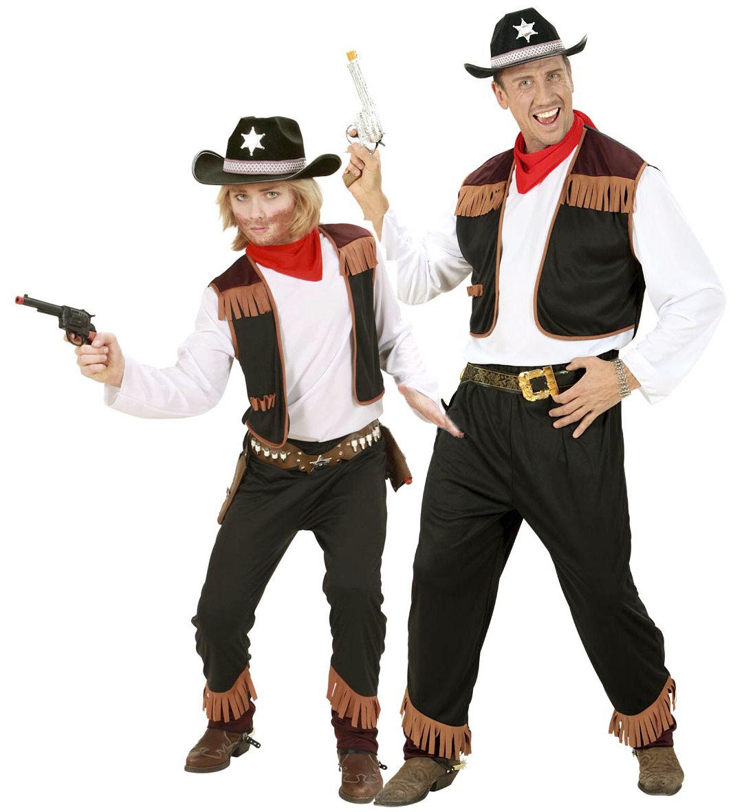 Widmann - Cowboy & Cowgirl Kostuum - Texas Cowboy Zwart Kind Kostuum Jongen - bruin - Maat 128 - Carnavalskleding - Verkleedkleding