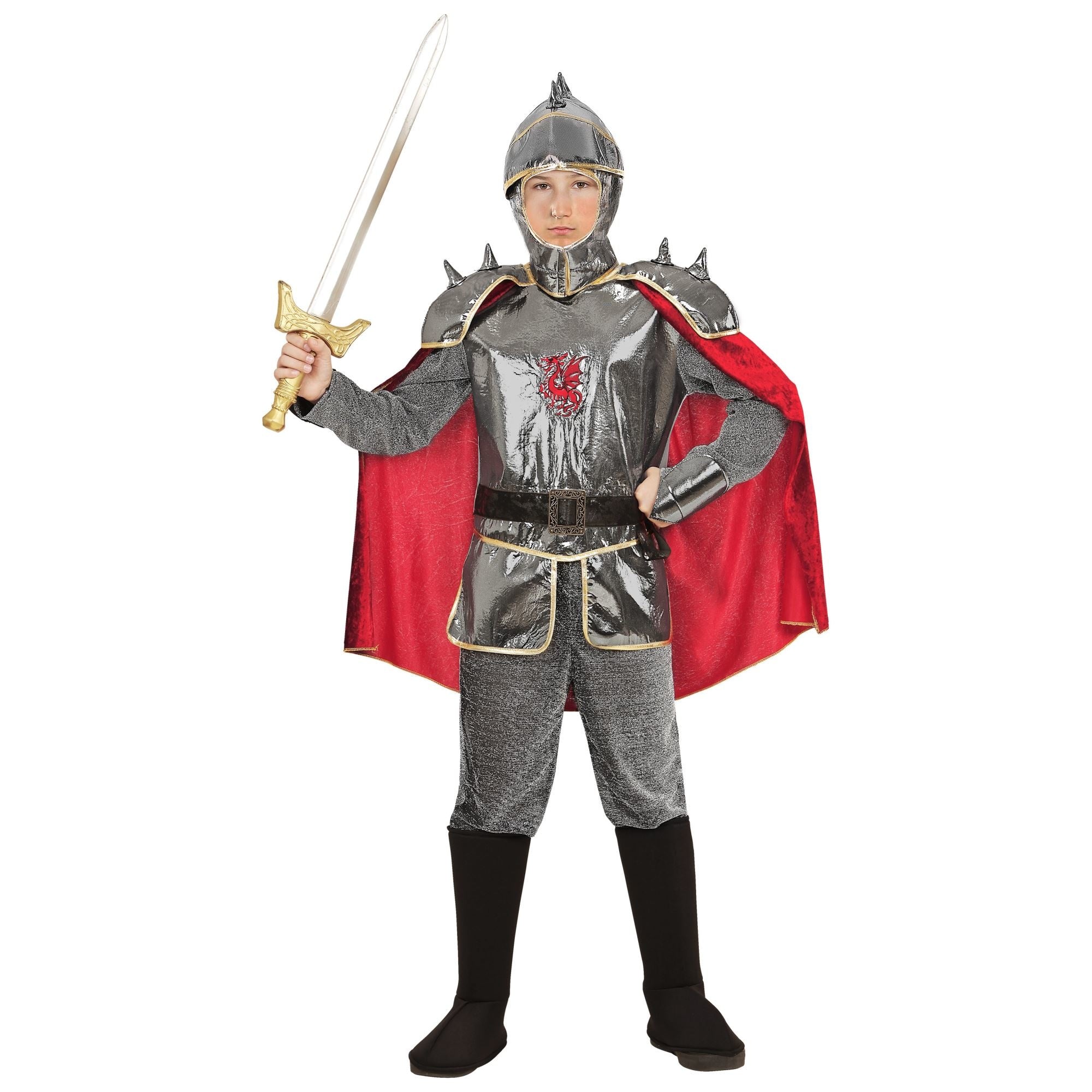 Widmann - Middeleeuwse & Renaissance Strijders Kostuum - Ridder Graniet - Jongen - rood,zilver - Maat 140 - Carnavalskleding - Verkleedkleding