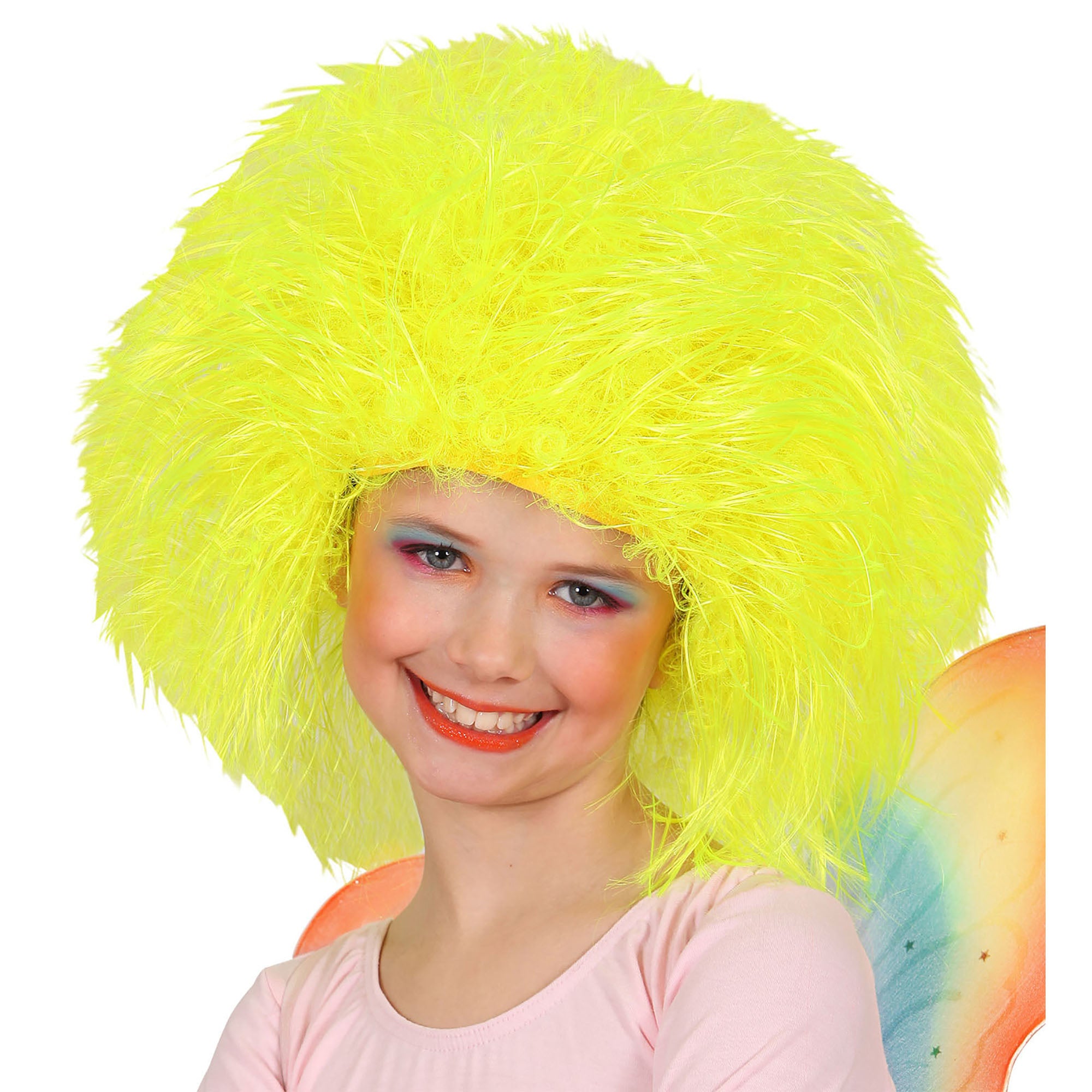 Neon gele afro pruik voor kinderen