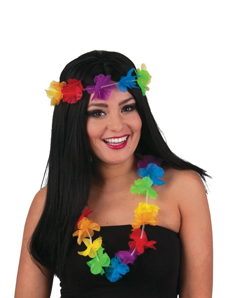 Zwarte pruik Hawaii met accessoires