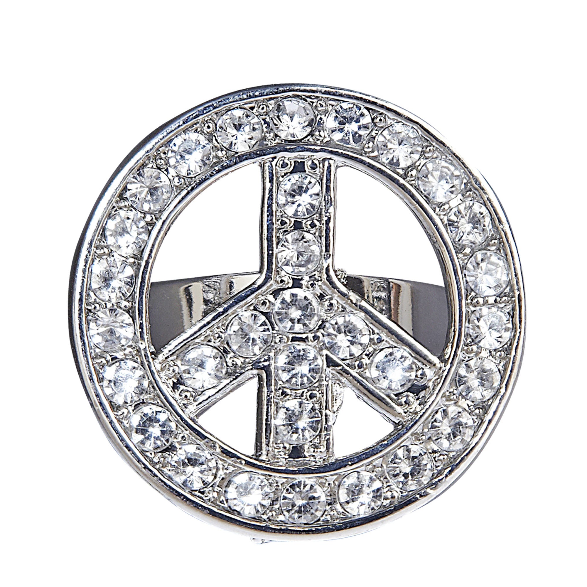 Carnavalsaccessoires: Hippie peace-ring met strass-steentjes