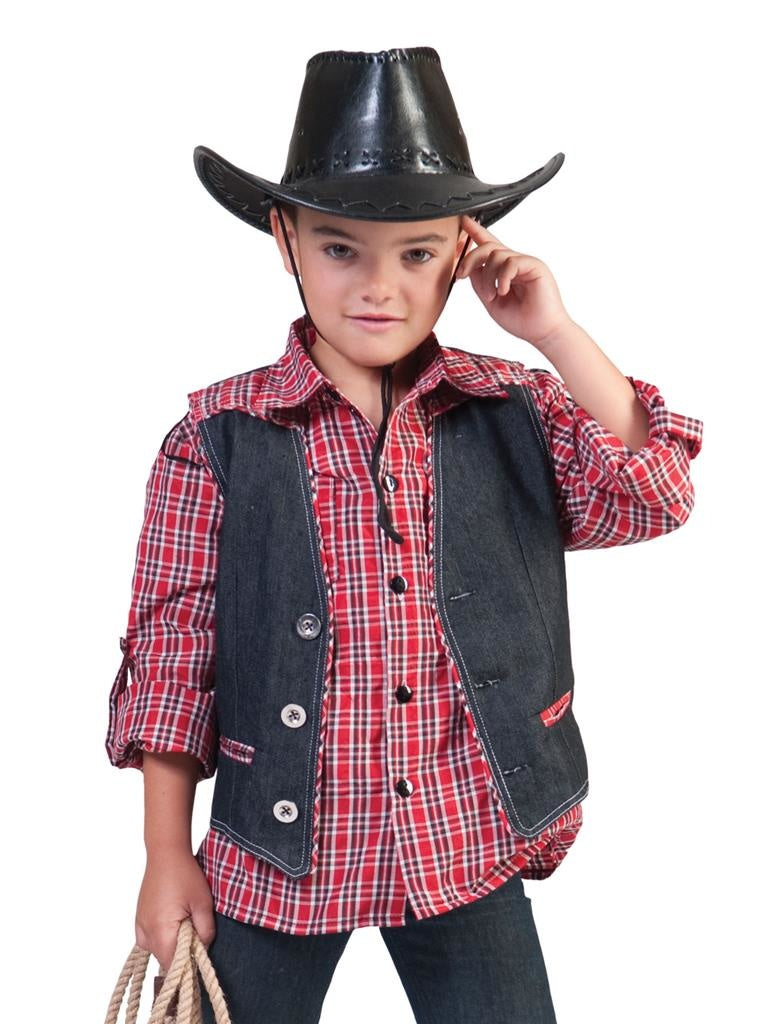 Funny Fashion - Cowboy & Cowgirl Kostuum - Ranger Cowboy Shirt Jongen - rood - Maat 116 - Carnavalskleding - Verkleedkleding