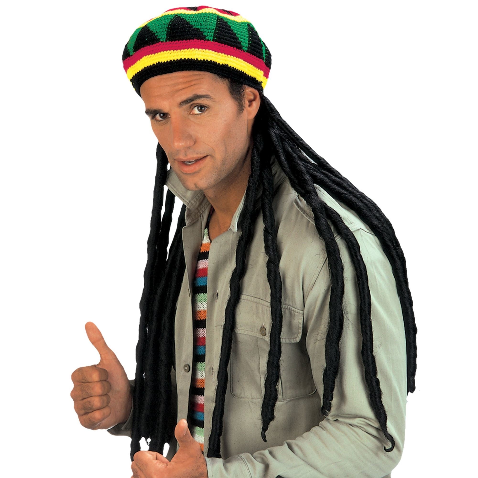 Widmann - Bob Marley & Reggae & Rasta Kostuum - Rastamuts Met Extra Lange Dread-Locks - zwart - Carnavalskleding - Verkleedkleding
