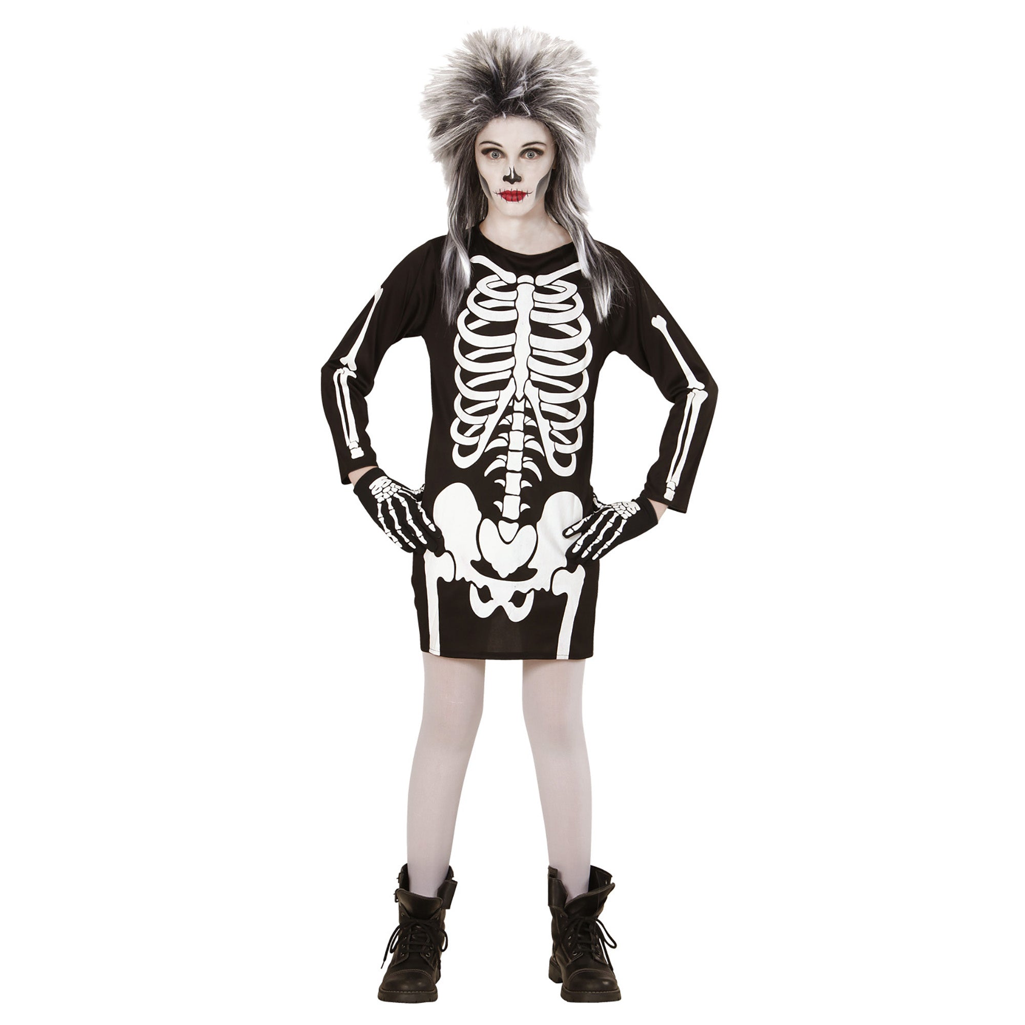 Widmann - Spook & Skelet Kostuum - Korte Jurk Skelet Kind Meisje - - Maat 158 - Halloween - Verkleedkleding