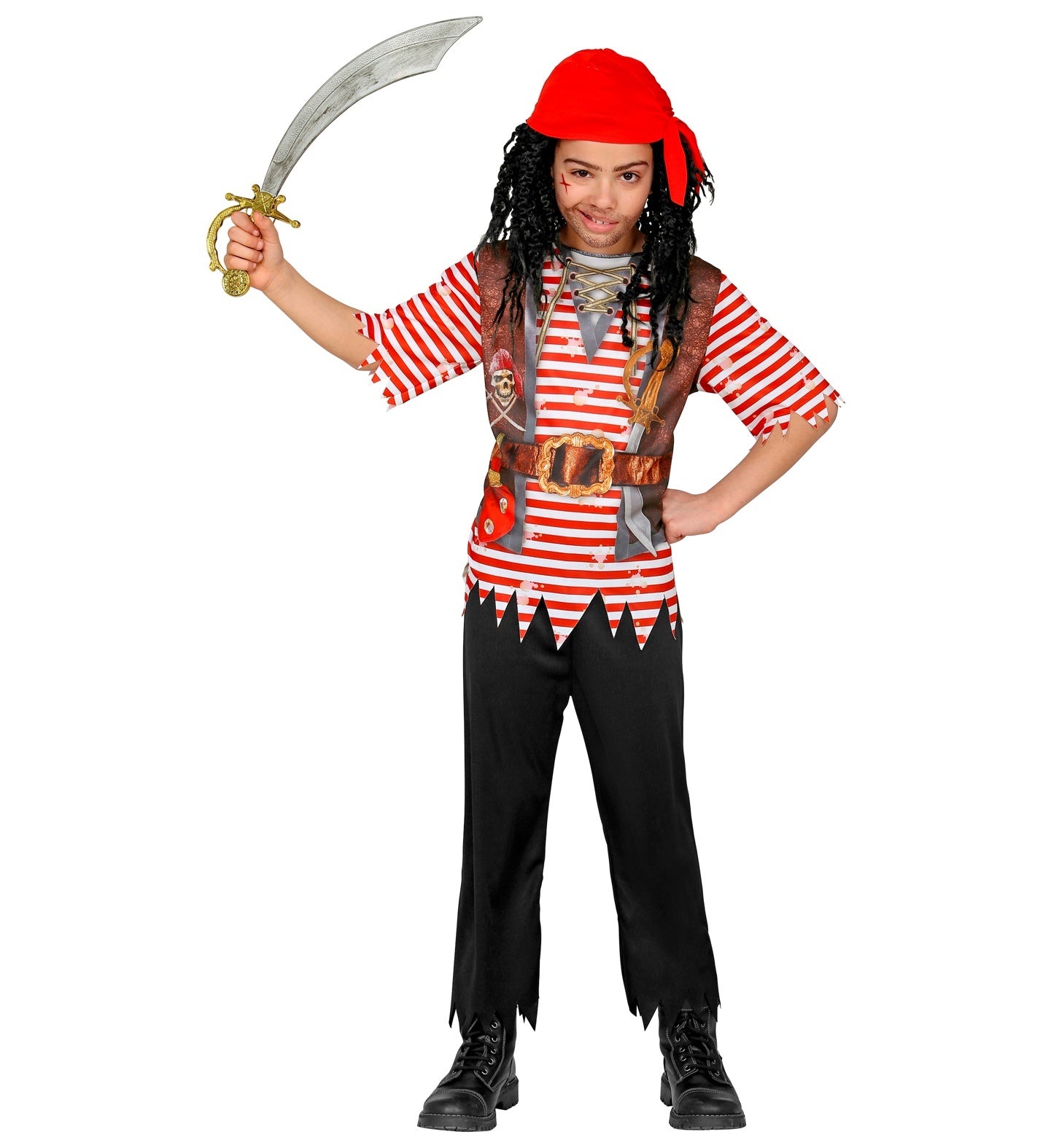 Widmann - Piraat & Viking Kostuum - Piraat Nooitgedacht Zonder Schat Kind - Jongen - rood,zwart - Maat 128 - Carnavalskleding - Verkleedkleding