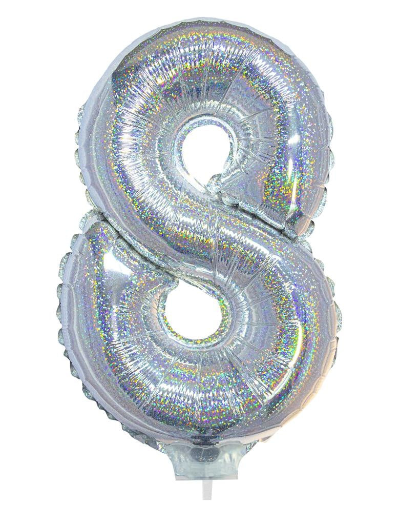 Folie ballon 41cm op stokje glitter zilver