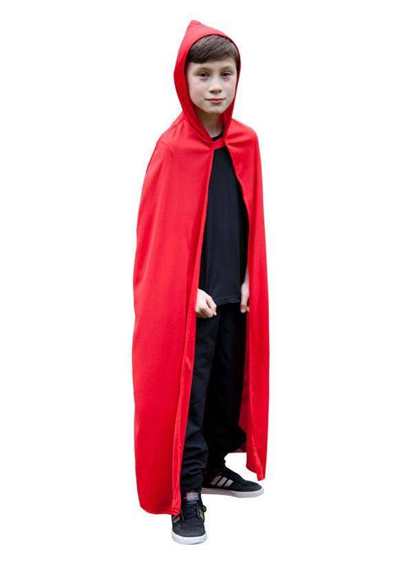 Lange rode cape met kap in de kleur rood-128/158cm