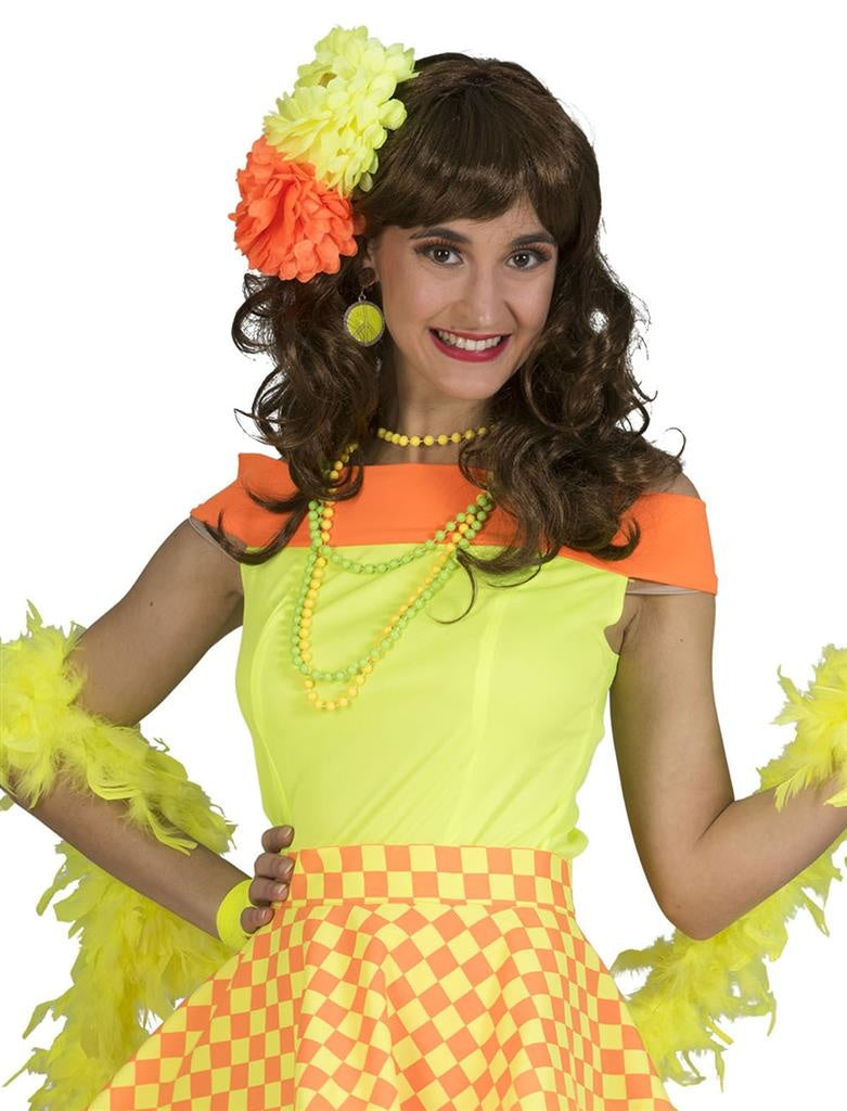 Funny Fashion - Jaren 50 Kostuum - Rockn Roll Top Blote Schouders Geel Vrouw - geel,oranje - One Size - Carnavalskleding - Verkleedkleding