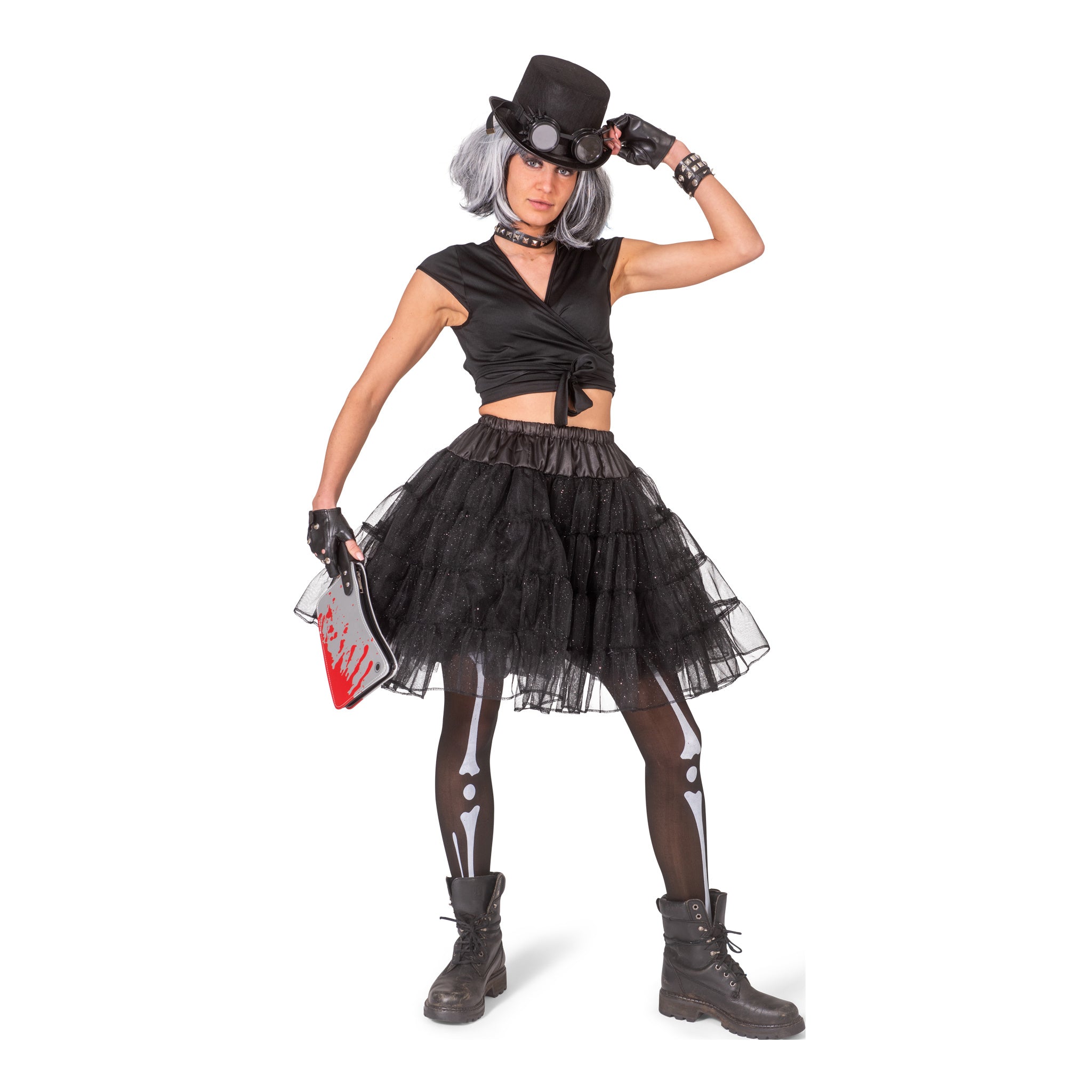 Funny Fashion - Dans & Entertainment Kostuum - Zwarte Glitter Petticoat Vrouw - zwart - One Size - Halloween - Verkleedkleding