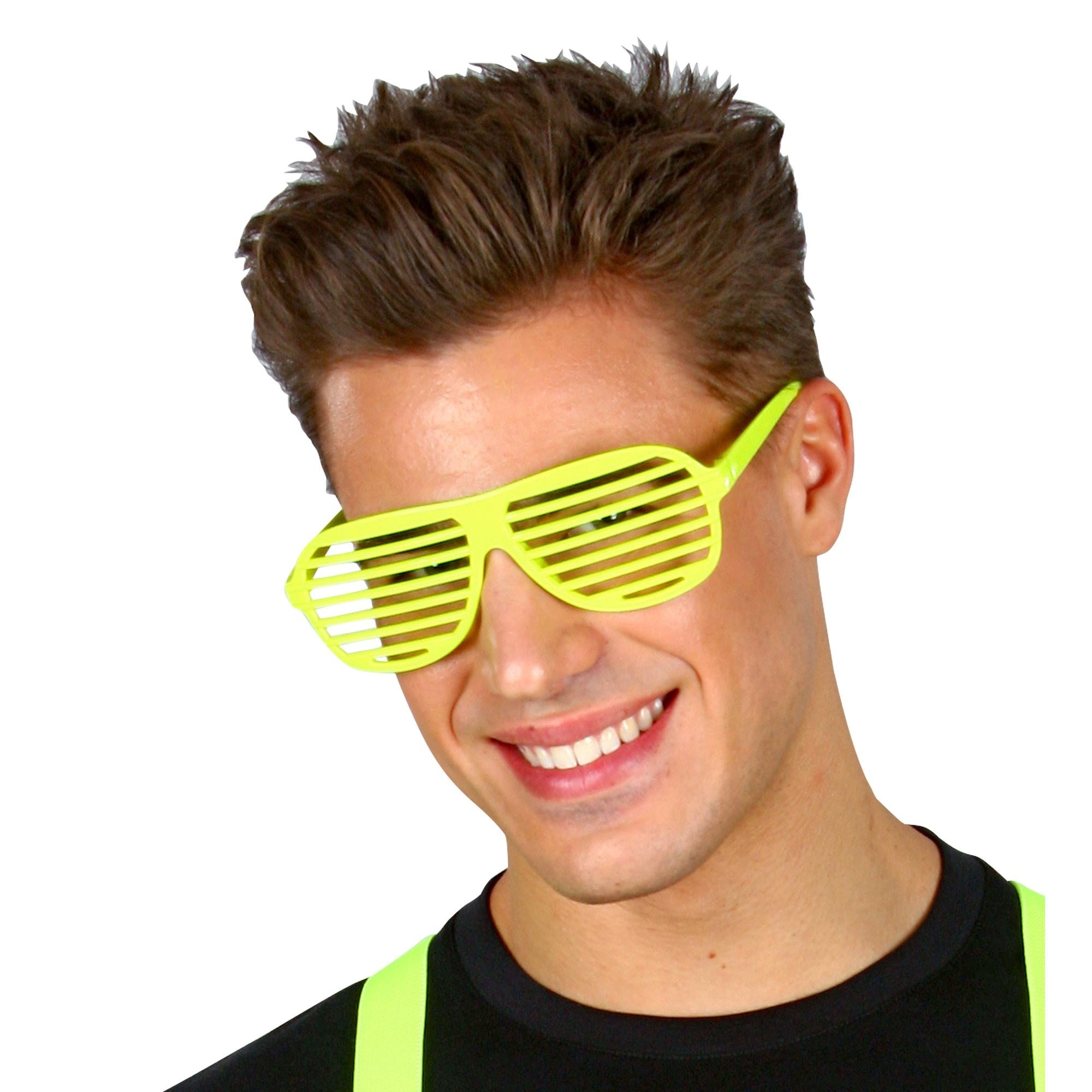 Widmann - Jaren 80 & 90 Kostuum - Tralie Bril Neon Geel - geel - Carnavalskleding - Verkleedkleding