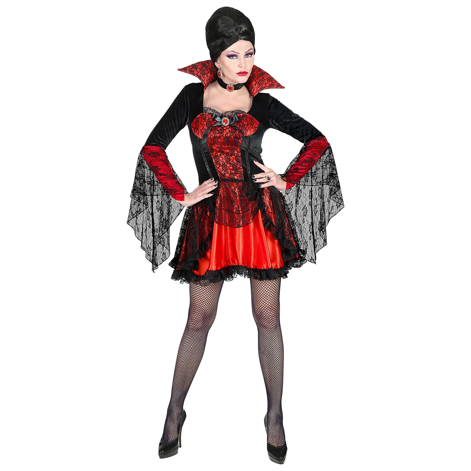 Widmann - Vampier & Dracula Kostuum - Verleidelijke Vampier Sandra Sukovic - Vrouw - rood,zwart - XS - Halloween - Verkleedkleding