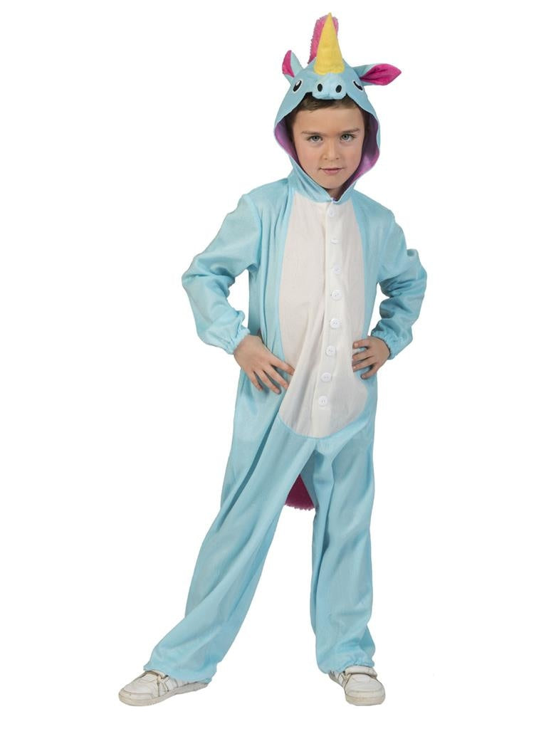 Funny Fashion - Eenhoorn Kostuum - Zeldzame Blauwe Eenhoorn Kind Kostuum - blauw - Maat 140 - Carnavalskleding - Verkleedkleding