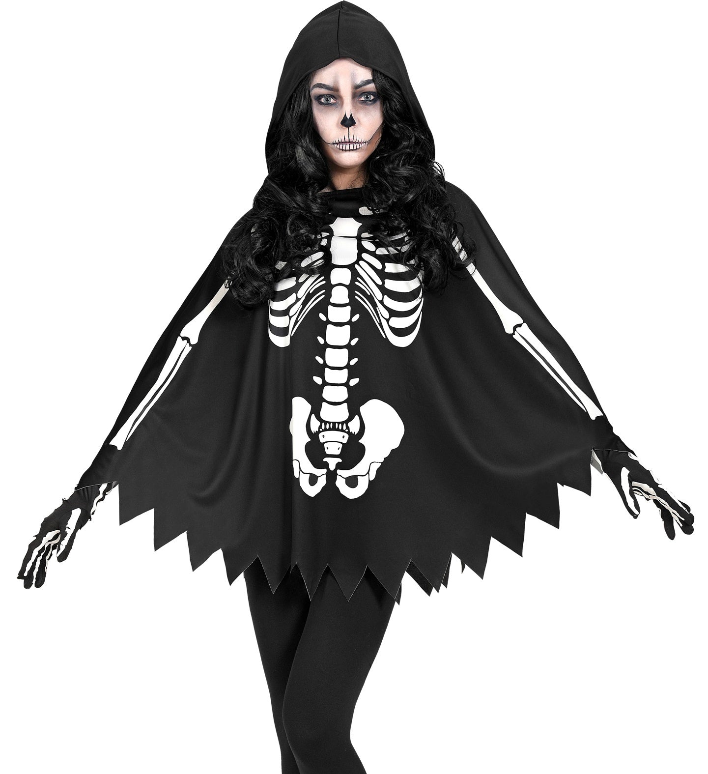Widmann - Spook & Skelet Kostuum - Scarlet Skelet Poncho - zwart - One Size - Halloween - Verkleedkleding