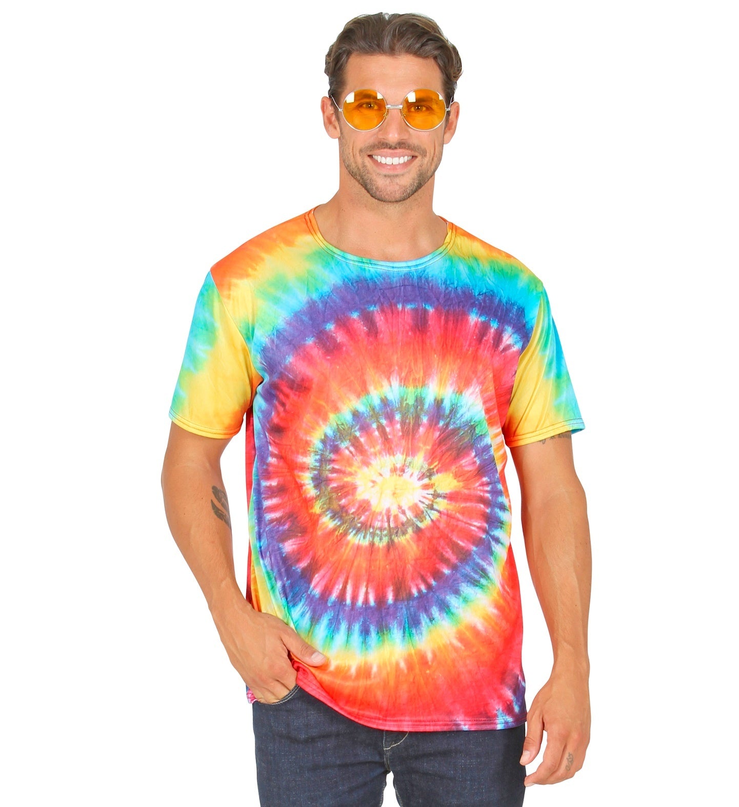 Widmann - Hippie Kostuum - Hippie Shirt Tie-Dye Circle Of Freedom - multicolor - Large / XL - Carnavalskleding - Verkleedkleding