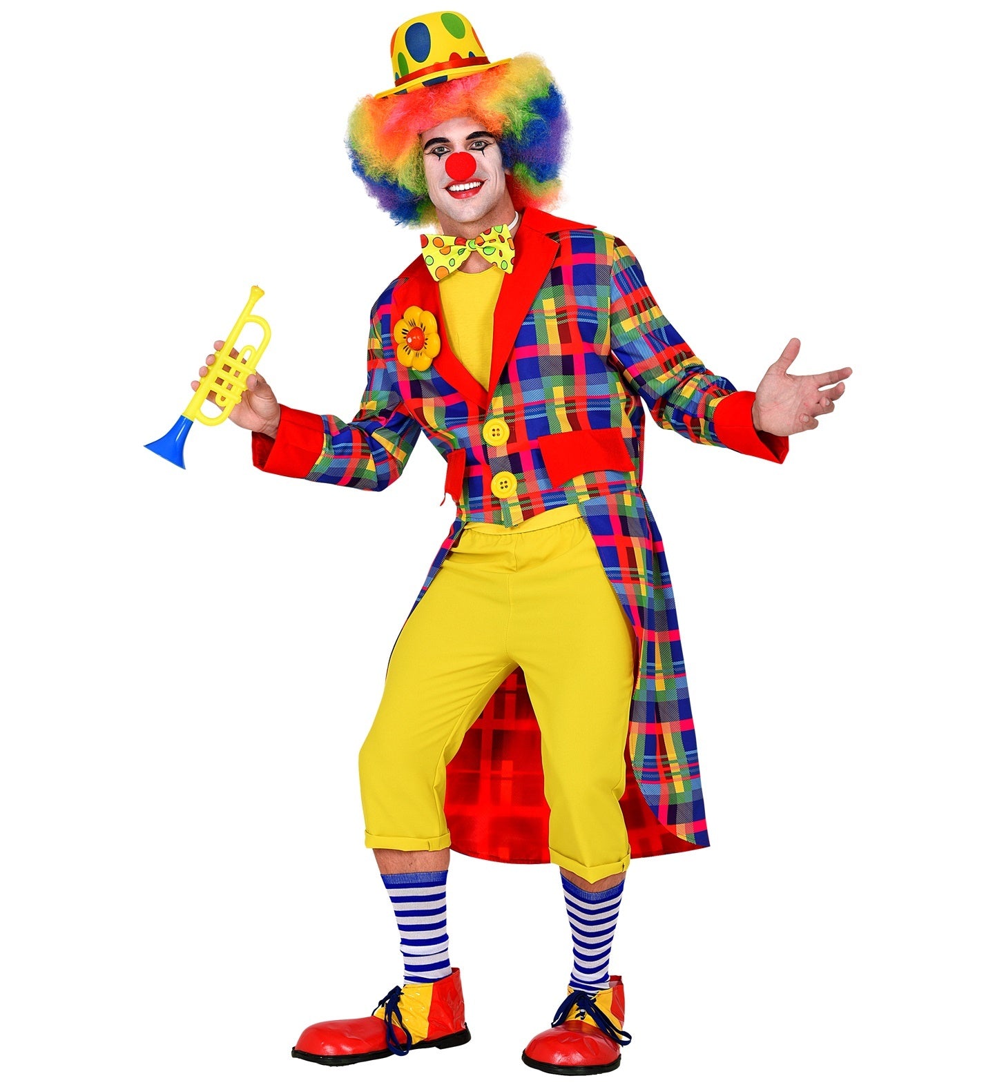 Widmann - Clown & Nar Kostuum - Kleurenkanon Opa Jan Clown Slipjas Man - blauw - Small - Carnavalskleding - Verkleedkleding