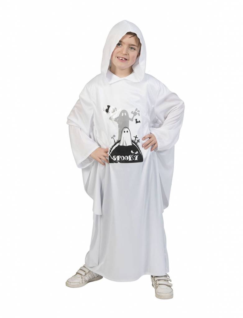 Funny Fashion - Spook & Skelet Kostuum - Geest Tochtig Kerkhof Kind Kostuum - wit / beige - One Size - Halloween - Verkleedkleding