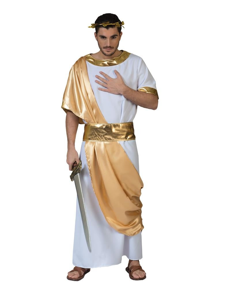 Funny Fashion - Griekse & Romeinse Oudheid Kostuum - Aresta Romein - Man - wit / beige,goud - Maat 52-54 - Carnavalskleding - Verkleedkleding