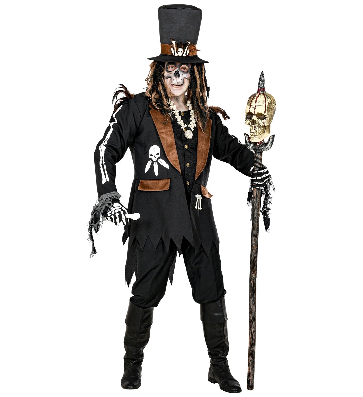 Widmann - Heks & Spider Lady & Voodoo & Duistere Religie Kostuum - Zwarte Magie Houngan Voodoo - Man - bruin,zwart - Small - Halloween - Verkleedkleding