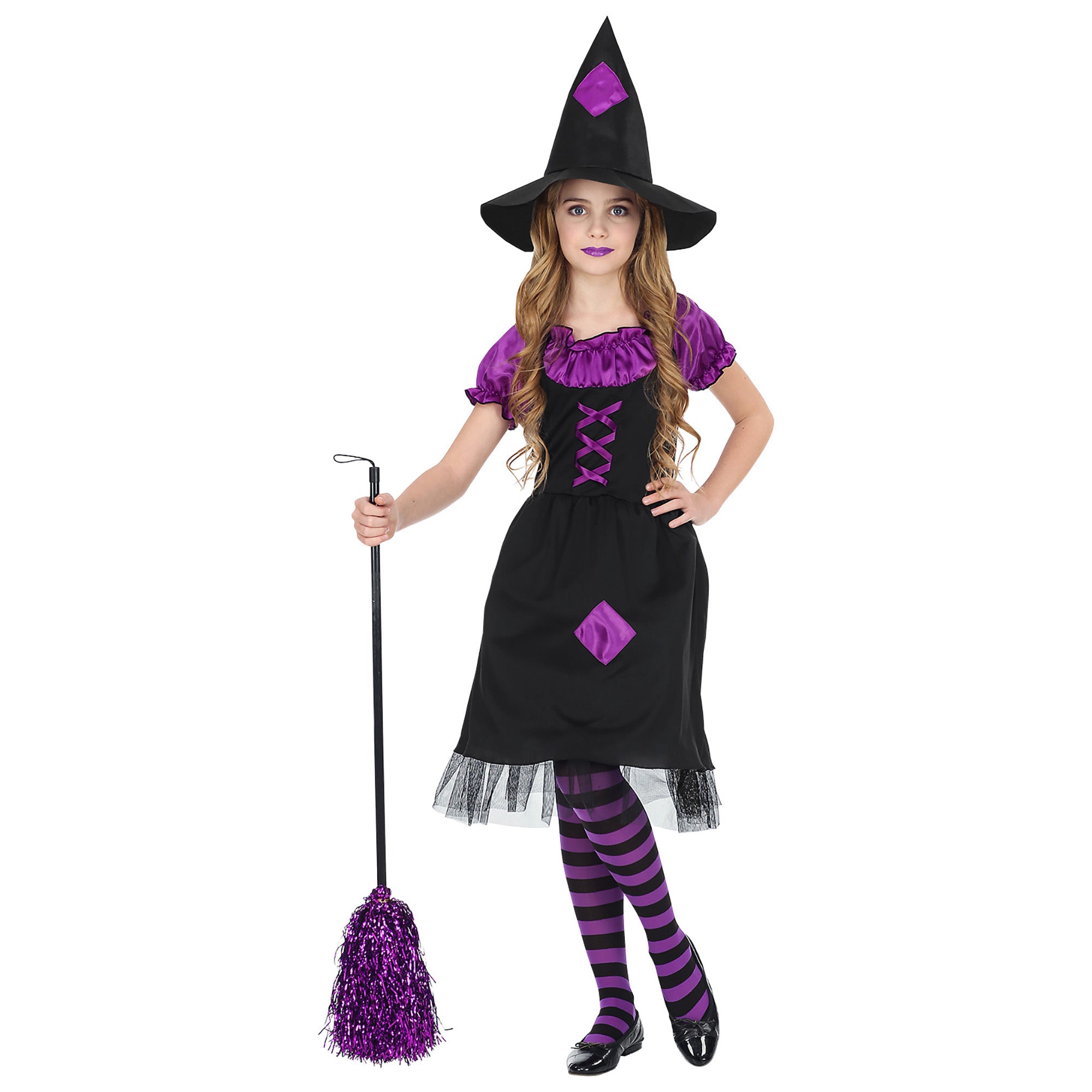 Widmann - Heks & Spider Lady & Voodoo & Duistere Religie Kostuum - Prinses Van De Duisternis Heks - Meisje - paars,zwart - Maat 128 - Halloween - Verkleedkleding