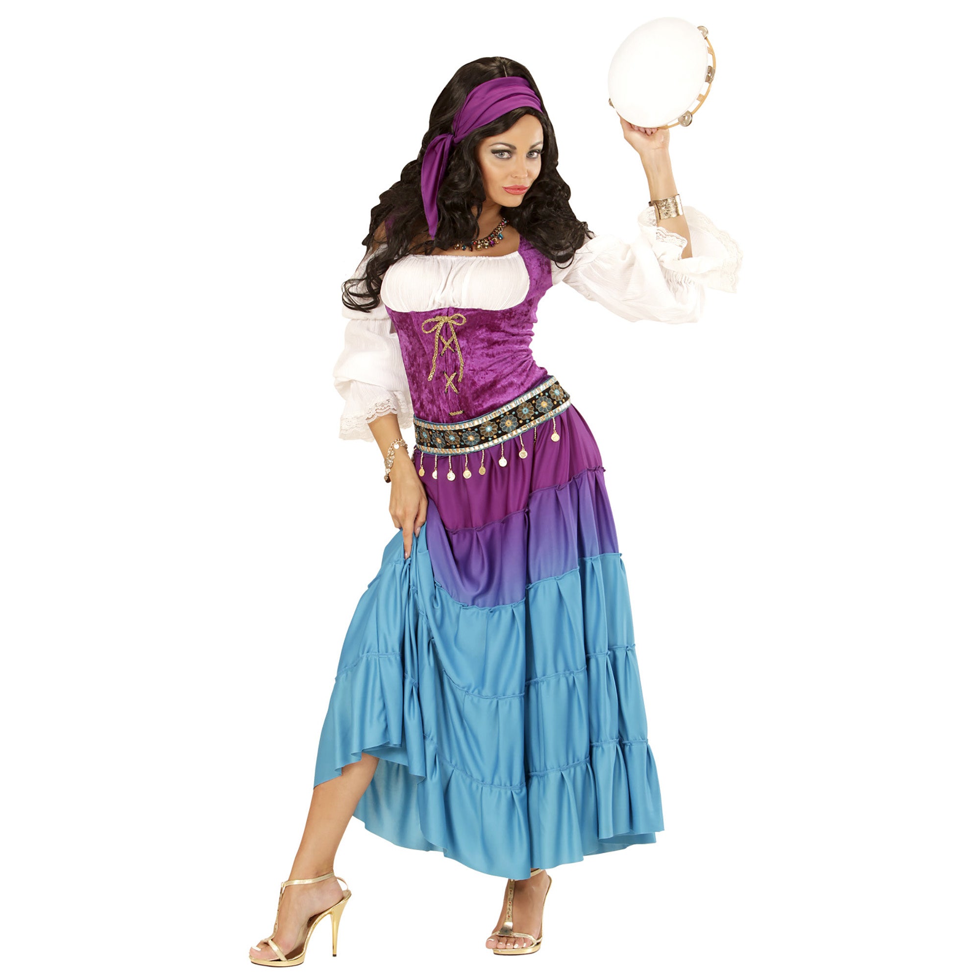 Widmann - Zigeuner & Zigeunerin Kostuum - Feestelijke Roma Zigeunerin - Vrouw - blauw,roze - Small - Carnavalskleding - Verkleedkleding