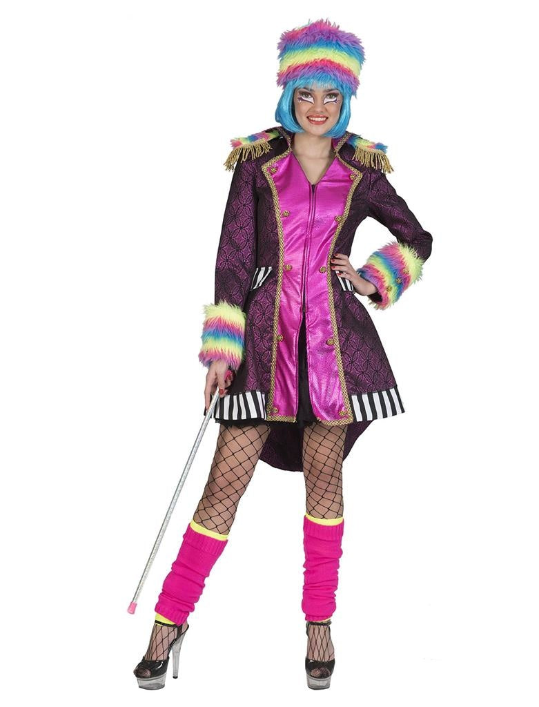 Funny Fashion - Circus Kostuum - Fantasie Leger Showgirl Jas Vrouw - paars,roze - Maat 48-50 - Carnavalskleding - Verkleedkleding
