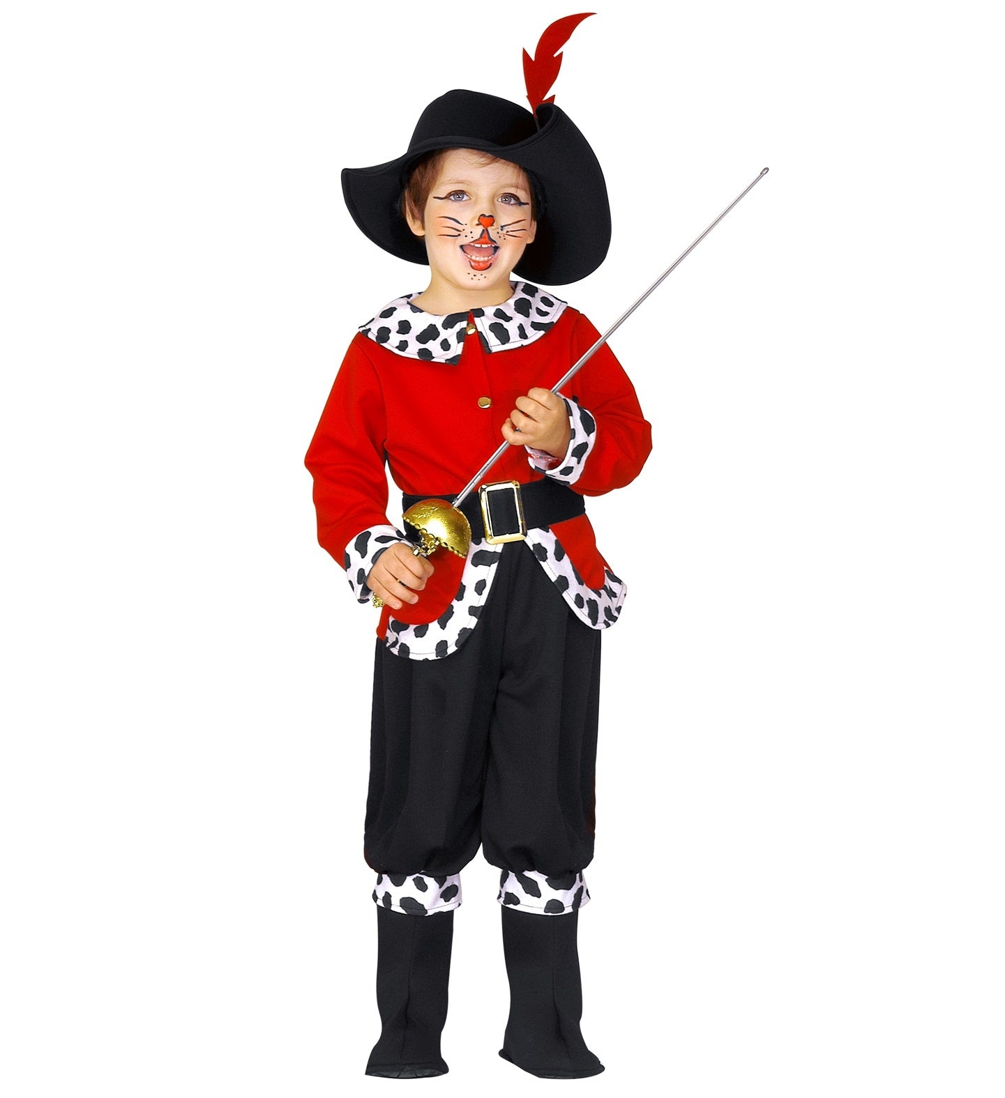 Widmann - Gelaarsde Kat Kostuum - Gelaarsde Sprookjeskat Shrek Kind Kostuum - rood,zwart - Maat 110 - Carnavalskleding - Verkleedkleding