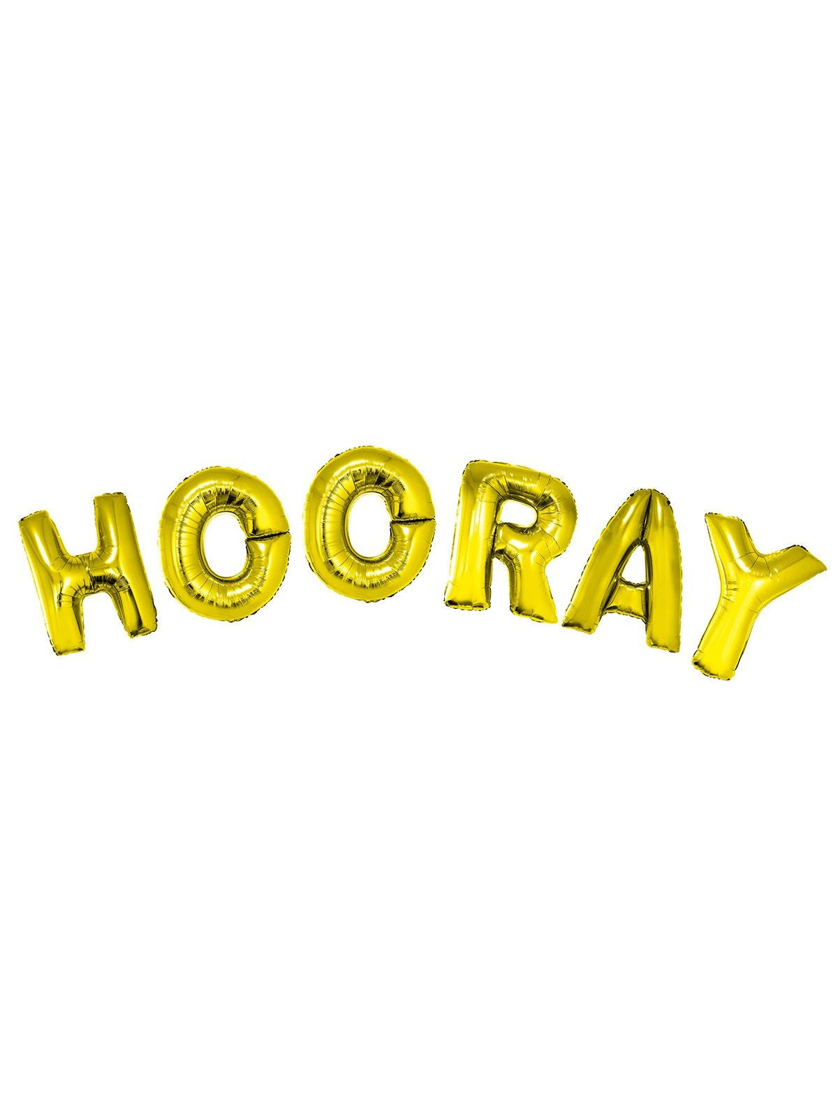 Folie ballonset goud met letters HOORAY 102 cm + geschenklint 10m met 4 witte strikken