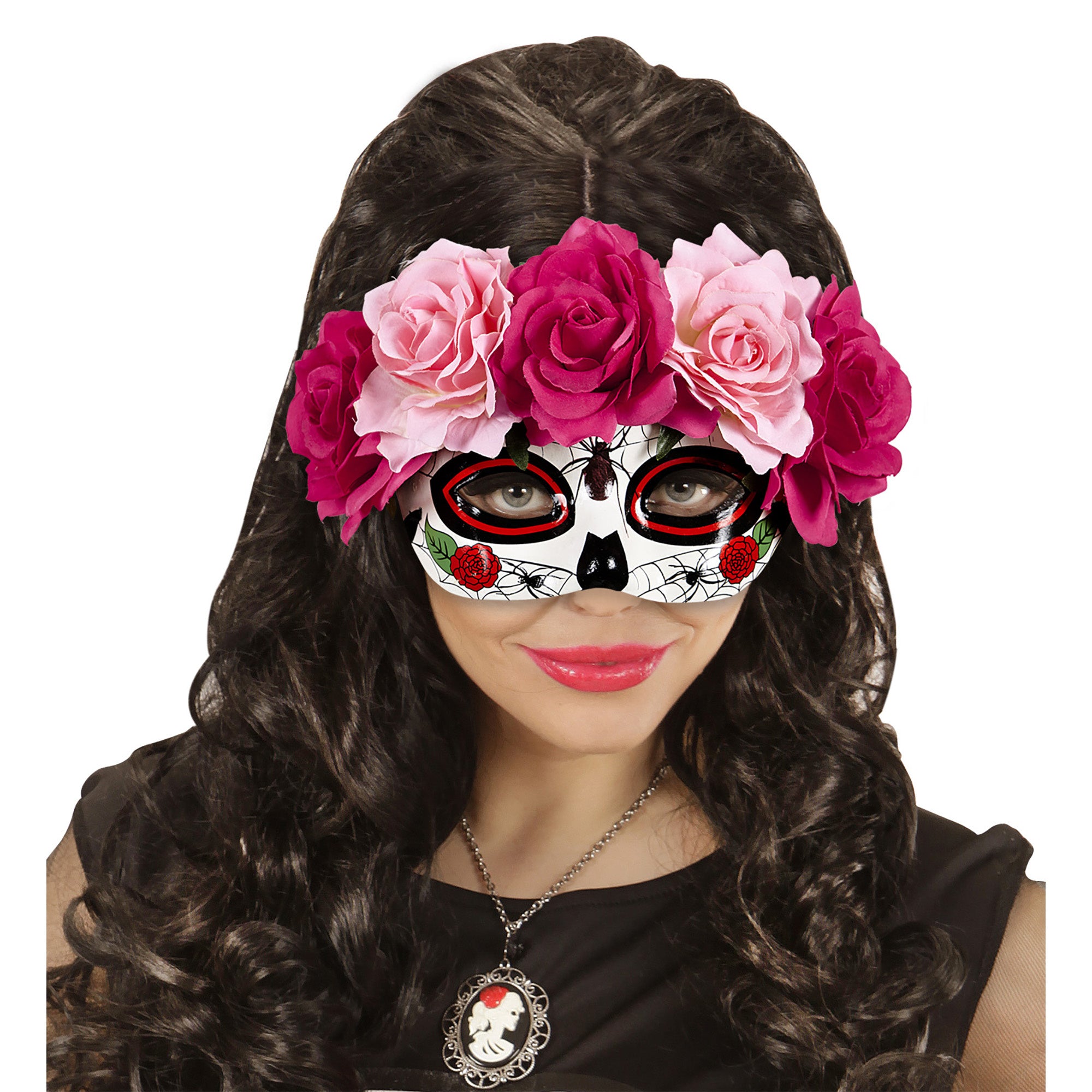 Oogmasker Dia De Los Muertos met roze bloemen Rozen