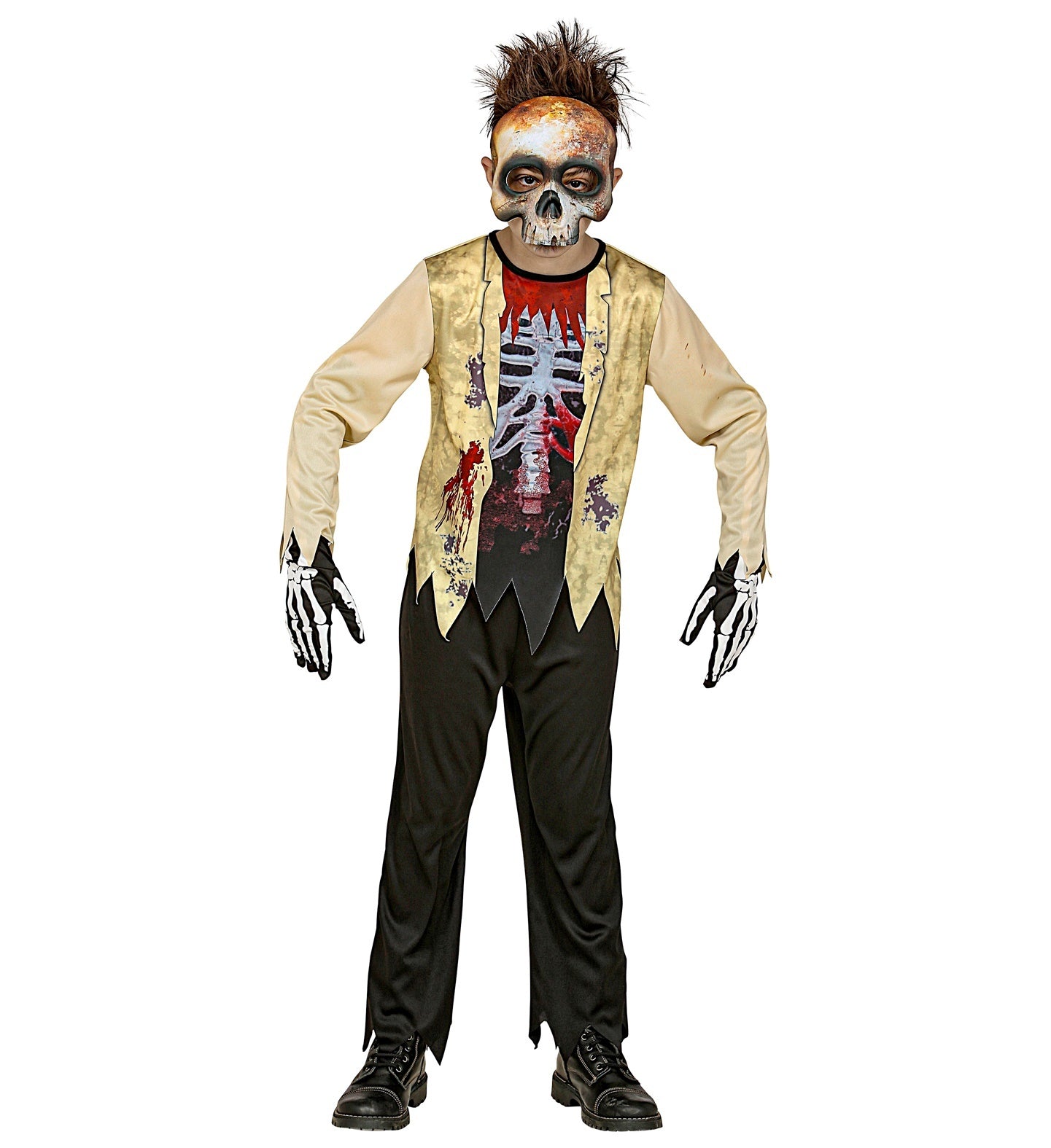 Widmann - Zombie Kostuum - Zin In Een Hapje Zombie Kind - Jongen - zwart,wit / beige - Maat 158 - Halloween - Verkleedkleding