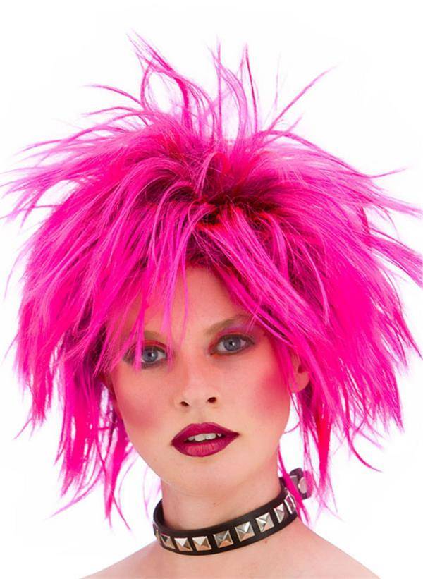 Neon roze rocker pruik Nina voor dames
