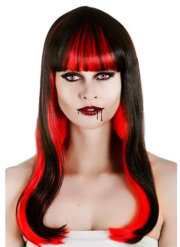 Zeer mooie pruik Vampier in de kleur rood en zwart