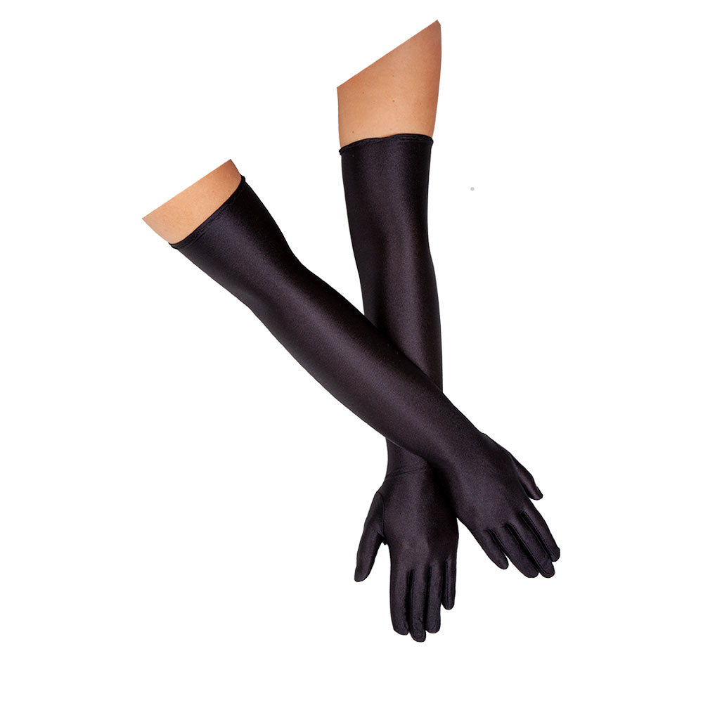 Mooie lange zwarte satijnen handschoenen