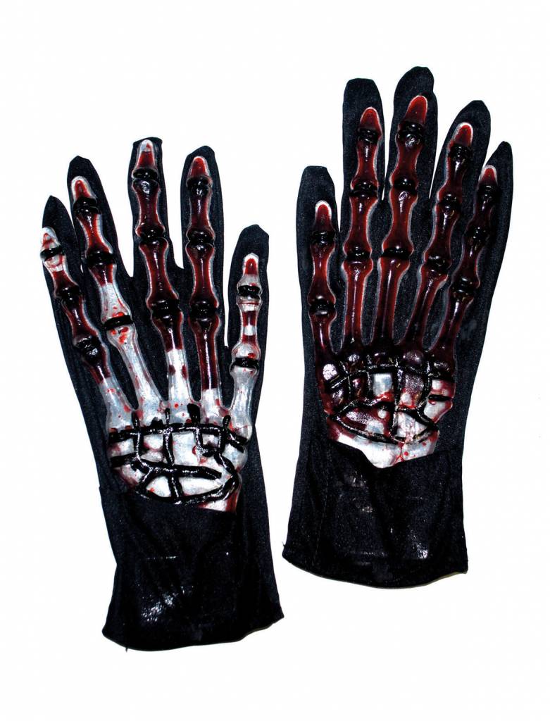 Halloween - Skelet verkleed handschoenen met bloed - Halloween verkleedkleding accessoires