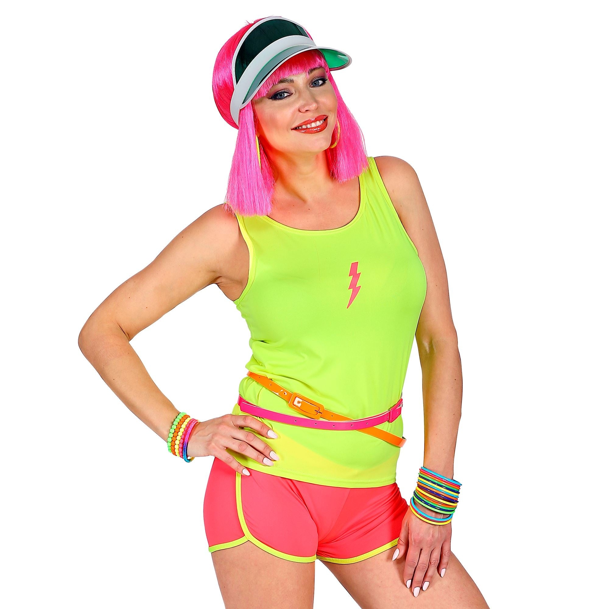 Widmann - Jaren 80 & 90 Kostuum - Sportieve Hotpants Neon Roze Vrouw - roze - One Size - Carnavalskleding - Verkleedkleding