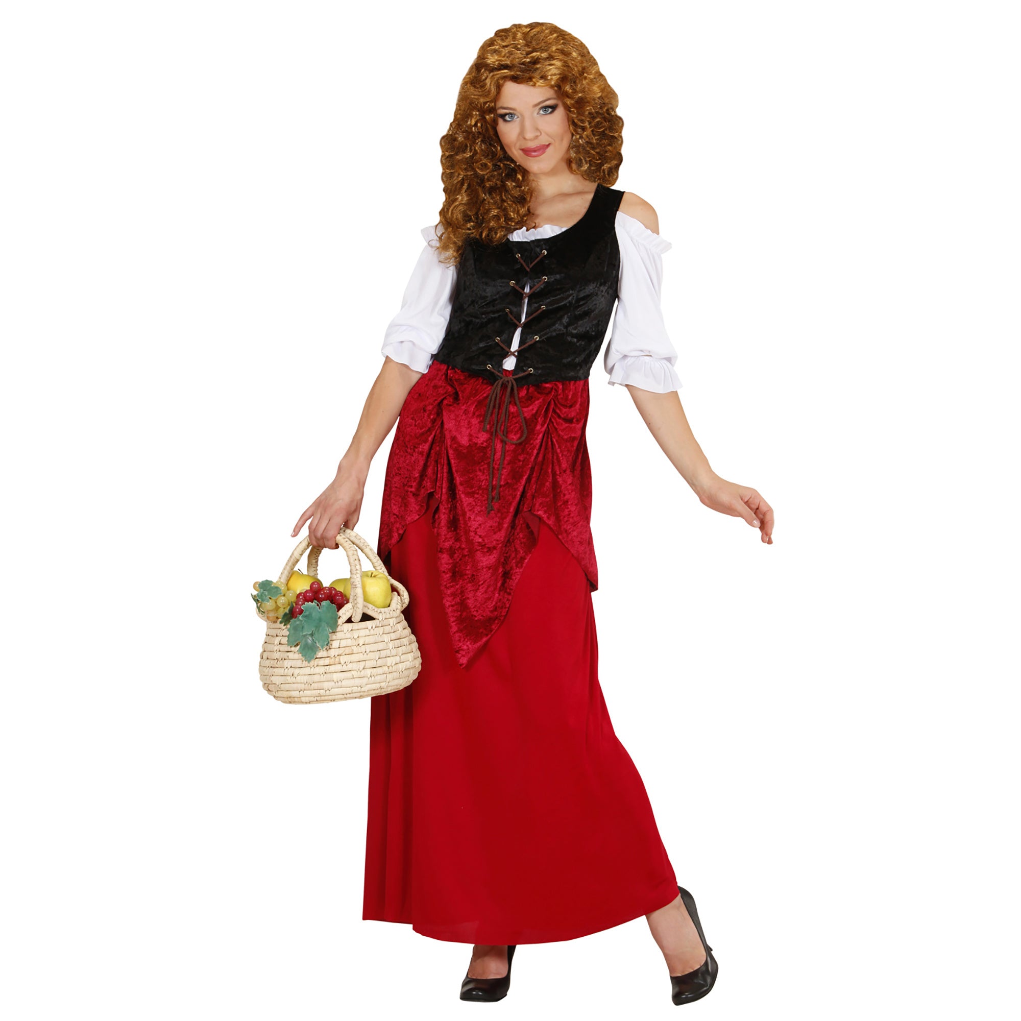 Widmann - Middeleeuwen & Renaissance Kostuum - Vlaamse Taveerne Deerne - Vrouw - rood - Small - Carnavalskleding - Verkleedkleding