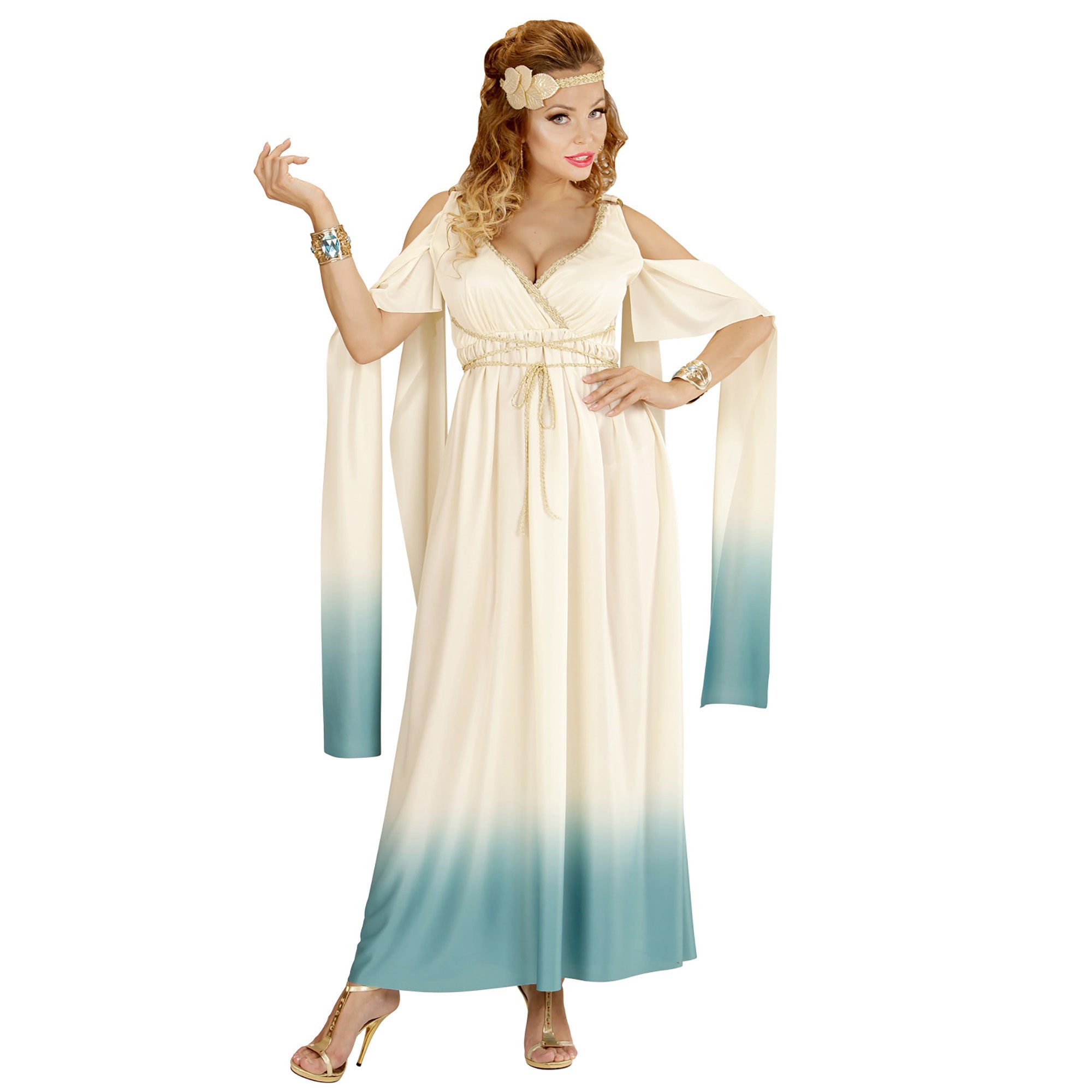 Widmann - Griekse & Romeinse Oudheid Kostuum - Mythische Koningin Van Atlantis - Vrouw - blauw,wit / beige - Small - Carnavalskleding - Verkleedkleding