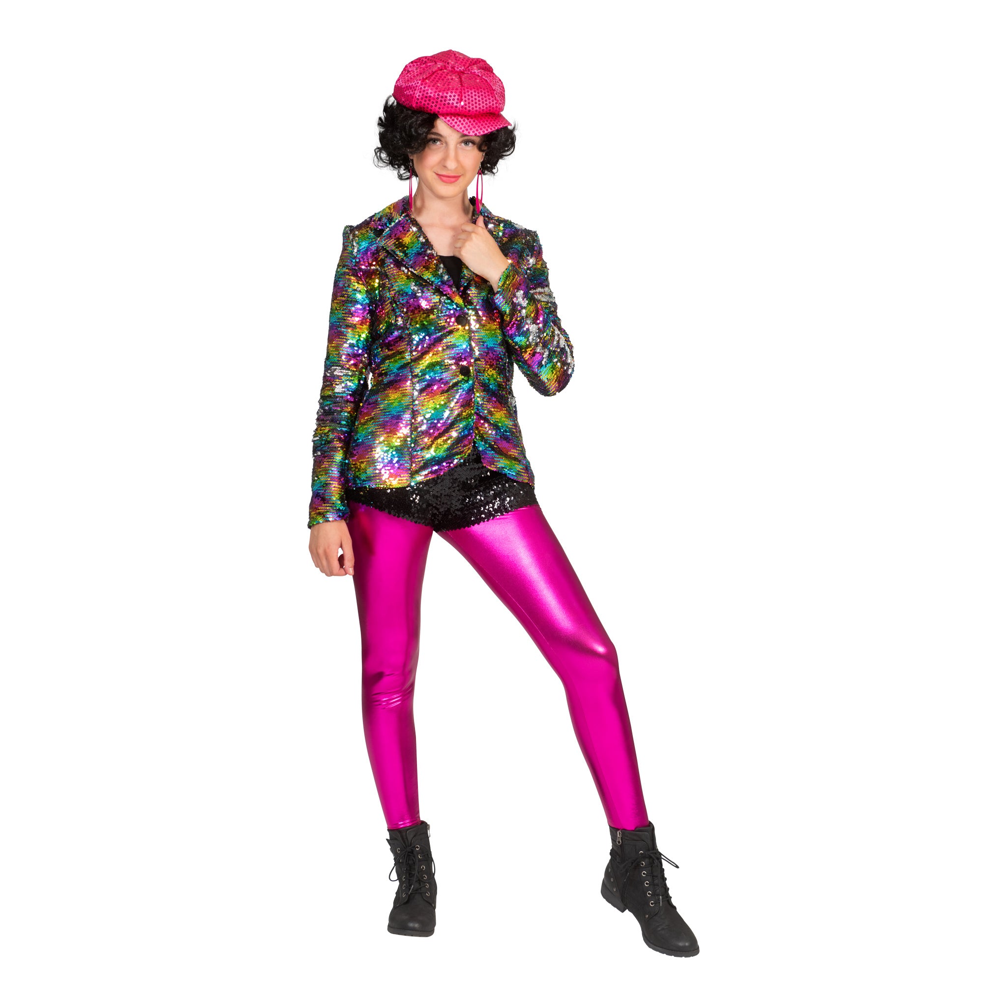 Leuke disco jas Amber in regenboog kleuren met glitters